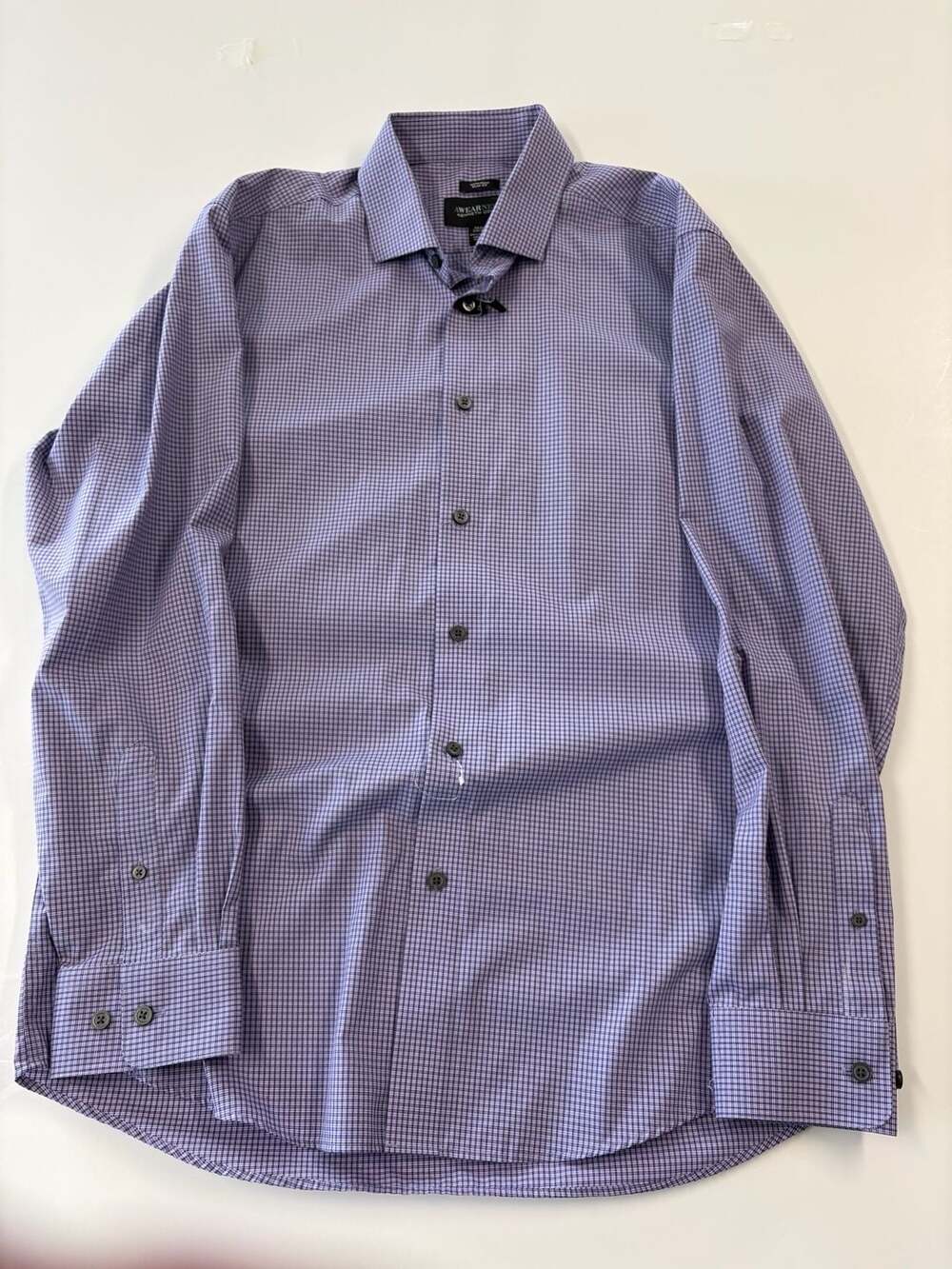 Awearness Kenneth Cole Dress Shirt Size 16.5 34/35 Purple Check Slim Fit NWOT